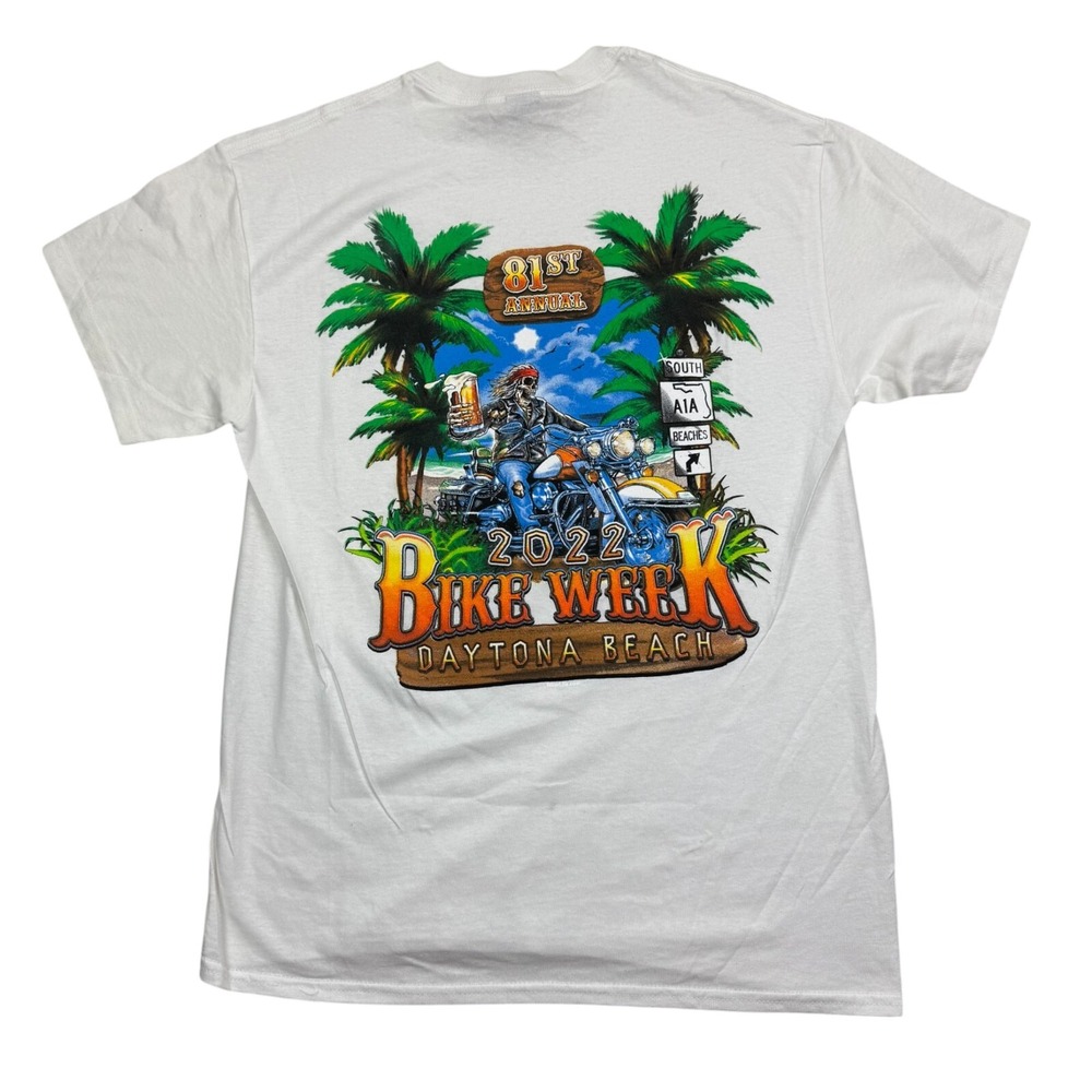 2022 Bike Week Daytona Beach 81st Annual Skeleton & Beer Graphic T-Shirt Size M